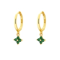 Gold s925 silver hoop earrings featuring green emerald four-leaf clover charms - Gold (Style F)