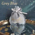 Grey blue velvet drawstring pouch with pearl bow and Sweet Heart gold print - Grey Blue With Pearl