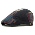 Navy duckbill hat with colorful vertical stripe splicing and adjustable metal buckle - Adjustable / Navy Blue