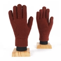 Winter thermal knit touchscreen gloves in reddish brown color with thick fleece lining - One Size / Caramel