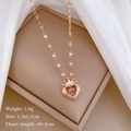 Dettaglio della collana a cuore con corona in oro rosa con specifiche catena 40+5cm - Stile Danzante del Cuore della Corona (B304)