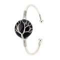 Detailed wire-wrapped silver tree of life bracelet featuring a round black gemstone - Silver + Obsidian