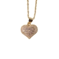 Collana con ciondolo a cuore dorato e zirconi rosa micro-incastonati su catena sottile - Placcato Oro Rosa