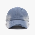 Distressed light blue washed cotton baseball cap with vintage frayed hole details - Distressed Ripped Style (24A177) / Grey Blue