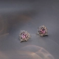 Boucles d'oreilles fleur coeur zircon rose sur soie, bijoux élégants en acier titane - Boucles D'oreilles Coeur D'amour E303
