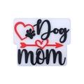 Perlina rettangolare in silicone bianco con scritta Dog Mom e motivo zampa cuore - Mamma di Cane