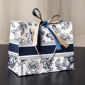 Floral gift bag with blue and white flowers, featuring double-layered ribbon and silver handles - Blue Floral No Text / Small 18*16*10cm