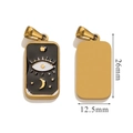 Pendentif tarot rectangulaire avec design lune et étoiles en émail or et noir - Œil Lune Étoile Noir