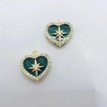 Gold heart pendant with green stripes and a gold star for DIY necklace making - Green/Single Loop Pendant