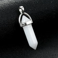 White hexagonal natural stone crystal pendant with a silver metal clasp - White Stone