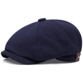 Dettaglio della trama del cappello blu navy con cinturino in pelle marrone e borchia in metallo - Regolabile / Blu navy