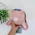 Pink bear-shaped toddler crossbody bag in textured faux leather with drawstring inner - Small / Pink
