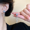 Elegant bow and grey pearl drop earrings in frosted silver finish for women - Silver Frosted Bowknot Pearl