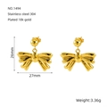 Minimalist 18K gold plated stainless steel bow earrings with high polish finish - 27mmx26mm