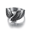 Retro stainless steel flying eagle wings ring with detailed feather texture and polished finish - US 7 / Steel Color (02208)
