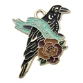 Dark gothic crow with red rose and Solitude banner enamel charm for jewelry - Crow Rose-Solitude