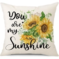 Linen sunflower pillow cover with You are my Sunshine artistic hand-painted print - 45x45cm Pillow Cover / Sunshine Sunflower Text-2 (22Y1162-2)