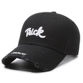 Gorra de béisbol de algodón negro desgastado con bordado Trick blanco y visera deshilachada - Ajustable / Negro