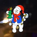 Large Christmas window sticker featuring a cartoon snowman with tree and glitter details - Christmas Snowman with Candy Cane and Tree