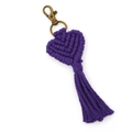 Handmade purple woven cotton rope heart keychain with vintage bronze lobster clasp - Dark Purple