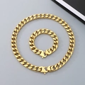 Set di gioielli a catena cubana placcata in oro con collana e bracciale abbinato - Bracciale 21cm / 13mm Oro