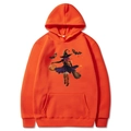 Orange Halloween hoodie featuring wizard and pumpkin graphics with front kangaroo pocket - Orange