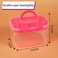 Double-layer pink plastic organizer box with handle for sewing tools 16.6x13x11.7cm - Double Layer Sewing Box (Watermelon Red)