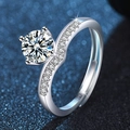Sparkling S925 sterling silver heart ring with adjustable wavy band and round gemstone - J376 (White Gold)
