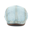 Dettaglio del cappello in denim lavato con cuciture arancioni e tesa marrone - Regolabile / Blu e Bianco