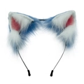 Blue and white gradient faux fur cat ear headband with pink interior for cosplay costume - Blue White