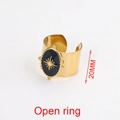 Gold plated stainless steel wide band open ring with black enamel starburst oval design - Style 11-Wide Star Black Enamel