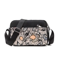 Black oxford crossbody bag for women with vintage floral prints and adjustable strap - Butterfly