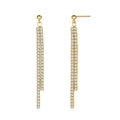 Elegant 925 sterling silver long tassel drop earrings in gold finish with white zircon - Gold Double Row Rhinestone Long Tassel (SE398-P)