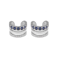 Three-layer silver ear cuffs with blue and white zircons in a non-piercing design - Blue Stone Silver Style (JQH0135-SS-1) / 24K