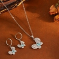 Silbernes Schmetterling Schmuckset mit blauem Tropfenstein und funkelndem Zirkonia - Silber Schmetterling Blau Zirkonia Set (T031)