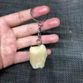 Natural light yellow raw crystal stone keychain with silver metal ring and chain - Geode Stone