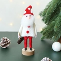 Statuetta di Babbo Natale in feltro di lana con base in legno per decorazioni natalizie - Babbo Natale Bianco