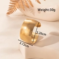 Gold-plated stainless steel hammered leaf cuff bracelet with size and weight specs - Wide Hammered Texture Style (YB-086)