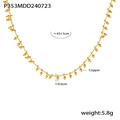Collar de cobre chapado en oro de 18 quilates con cuentas de borla y cadena de eslabones - 43cm+5cm / Dorado