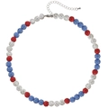 Detail of baseball bead necklace with red, white and blue rhinestones and metal chain - Red, White and Blue Rhinestone Ball Style