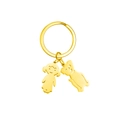 Polished golden stainless steel keychain with cute girl and cartoon puppy charms - 1 Dog 1 Girl / Gold