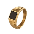 Bague chevalière pour homme en acier inoxydable doré avec pierre carrée noire - US 7 / Or avec émail noir