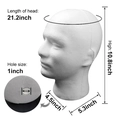 White foam mannequin head with size measurements for wigs and hats display - Foam Mannequin Head (YCSM010) / OPP Bag Packaging / White