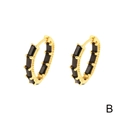 Minimalist 18K gold plated hoop earrings with sleek black rectangular zircon stones - Black Zirconia