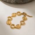 18k vergoldetes Titanstahl-Armband mit Spiralringen, Perlenkette und Karabinerverschluss - Spiral-Armband (Stil 2) / 18cm+5cm / Gold