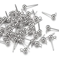 Silver 925 sterling silver ball post earrings with closed ring loop for DIY jewelry - 5 mm / Steel