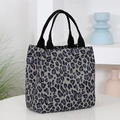 Fashionable leopard print tote bag with grey base and black handles for daily use - Grey Small