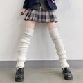 70cm white knitted leg warmers for Lolita and JK style fashion with ribbed texture - White (70cm)