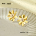 Detail of golden flower earrings with white petals and rhinestones, 2.3cm diameter - NMSE-C552-1 / Gold Solid Petal with White Center