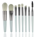 Set of 8 soft light blue makeup brushes with gray bristles on white background - Green 8pcs + EVA Bag